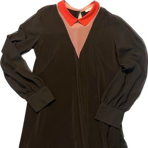 Collar dress with mesh insert and sheer sleeves